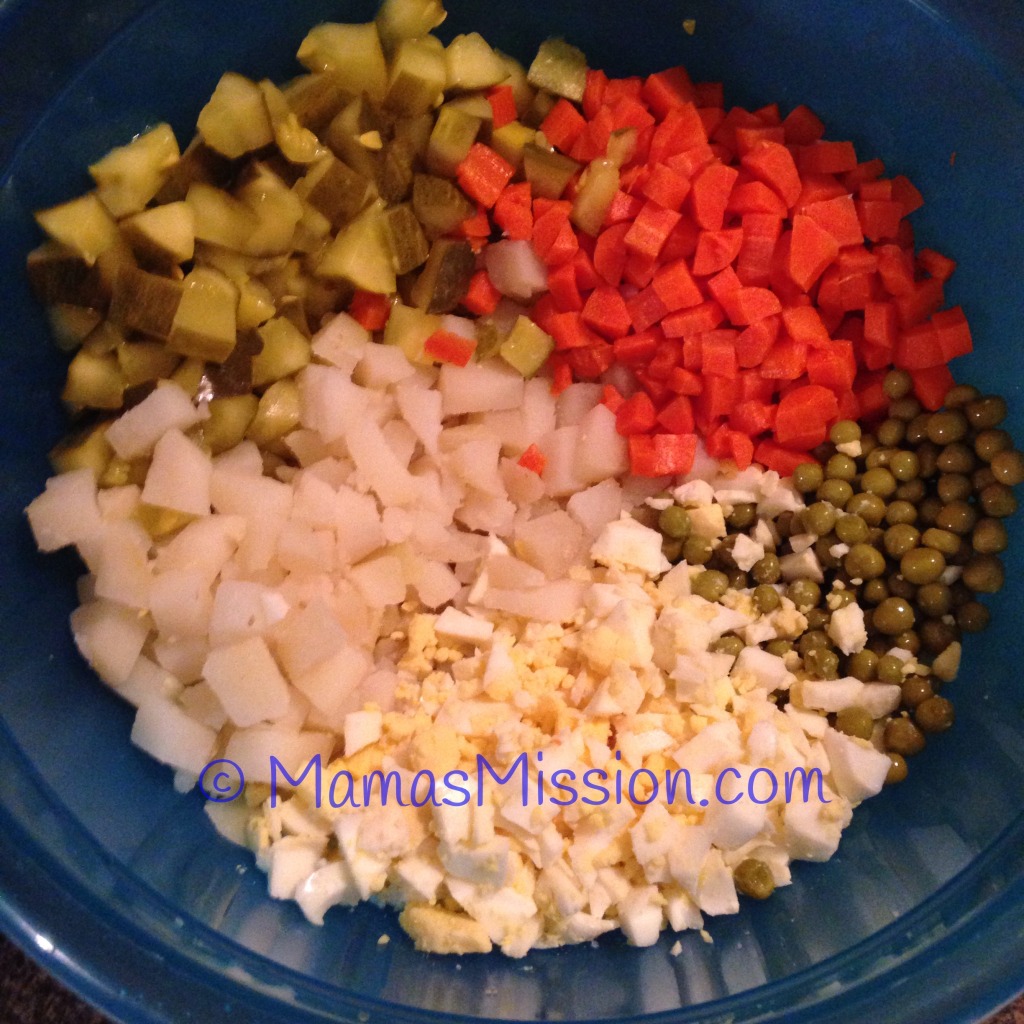 Prep ingredients for Salad Olivier