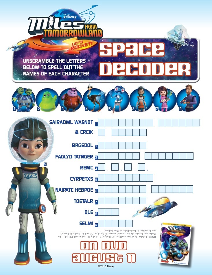 Miles From Tomorrowland activity and coloring pages will keep your child entertained any day. Join Disney Junior's Miles through Tomorrowland adventures! Space Decoder