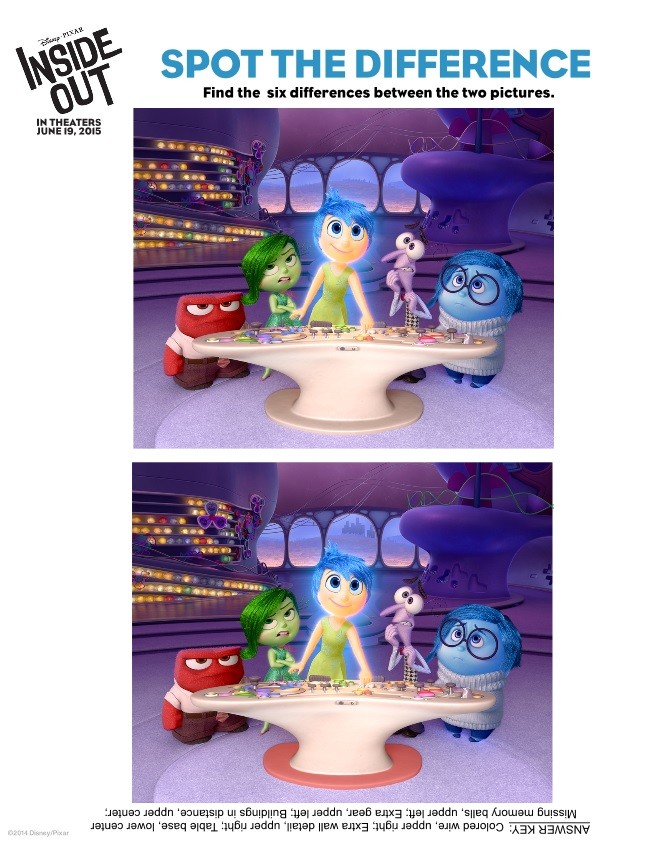 Check out these fun Inside Out activity and coloring pages. Join Joy, Sadness, Disgust, Fear and Anger on a fun Inside Out activity and coloring adventure! Inside Out Spot the Difference