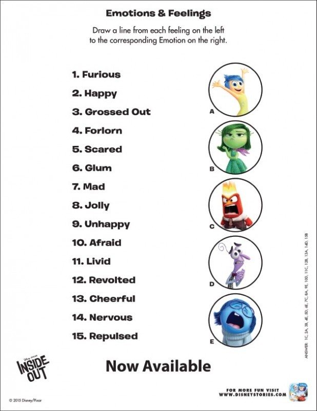 Inside Out Printable Activity Sheets and Games!