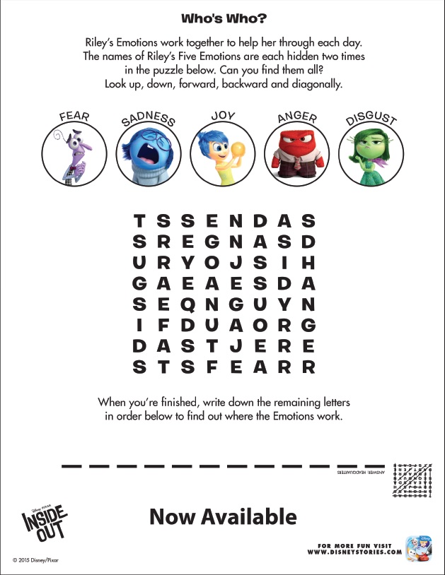inside out printable activity sheets and games