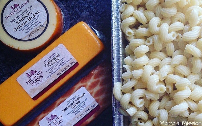 Macaroni and Cheese using Hickory Farms Cheeses Smoked Gouda Blend Farmhouse Cheddar Smoked Cheddar Blend