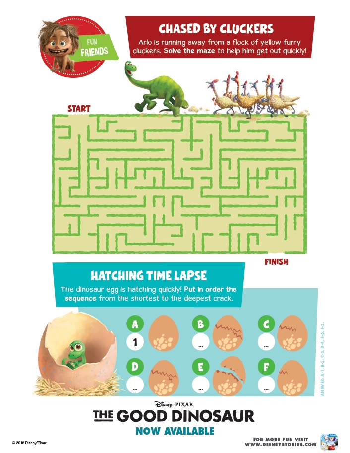 The Good Dinosaur Activity Sheet Chased By Cluckers