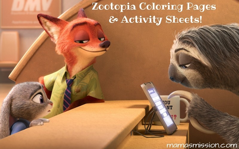 Zootopia Coloring Pages and Activity Sheets