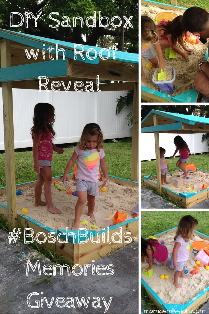Check out our DIY Sandbox with Roof Reveal, learn about how we built our first do it yourself family project and enter the Bosch Builds Memories Giveaway!