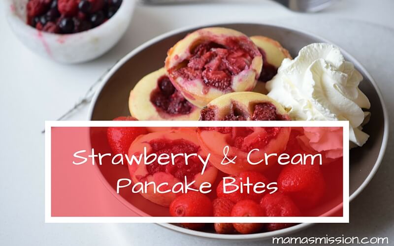 These delicious Strawberry & Cream Pancake bites are quick and easy to make for a delicious breakfast. They make great snacks and desserts too.