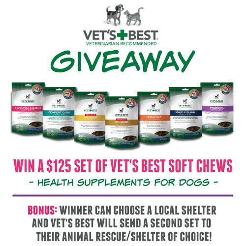 A well balanced diet is best added to with health supplements for dogs. Learn more about Vet's Best Soft Chew and enter to win a $125+ value of products.