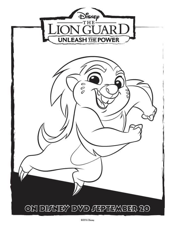 Unleash the Power with these great The Lion Guard coloring pages and activity page. Full size free printable coloring pages for tons of fun and creativity. The Lion Guard Coloring Page Bunga