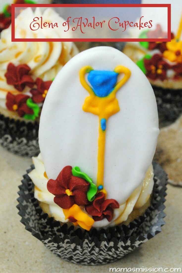 These Elena of Avalor Cupcakes will be a real hit for your next themed party. Decorated with Elena's scepter and beautiful flowers - save this recipe!