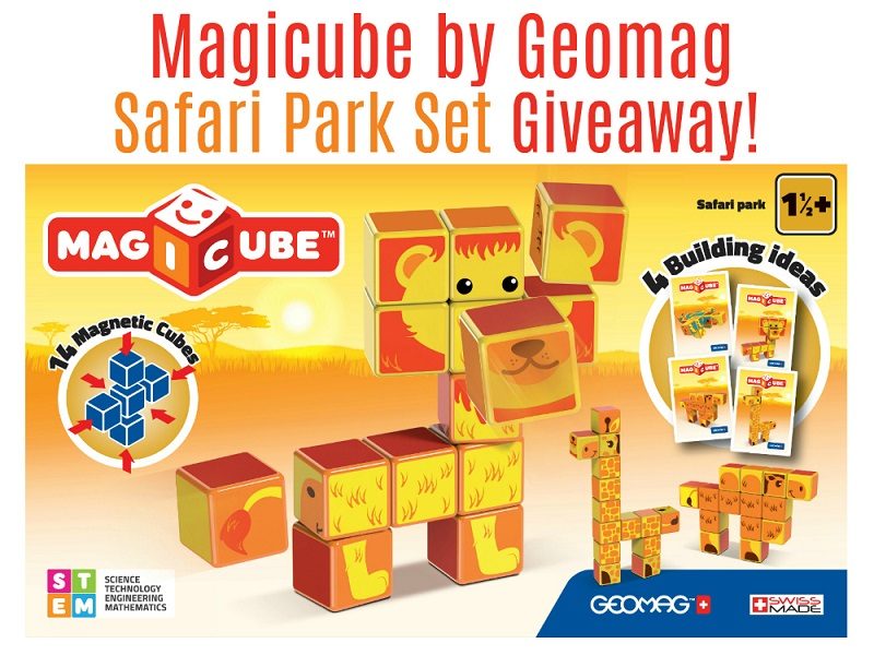 Say goodbye to toppled over block structures with the Geomag Magicube Safari Park Set! These colorful magnetic blocks feature four fun safari animals for hours of building and learning. Enter to win the Geomag Magicube Safari Park Set for your little one!