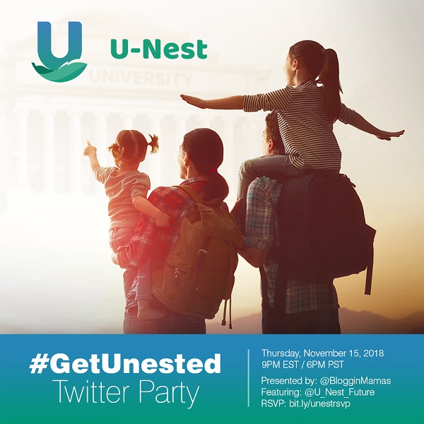 Join the #GetUnested Twitter Party to learn about the U-Nest savings program for a debt-free college education on 11/15 at 9pm EST. Must RSVP to win prizes!